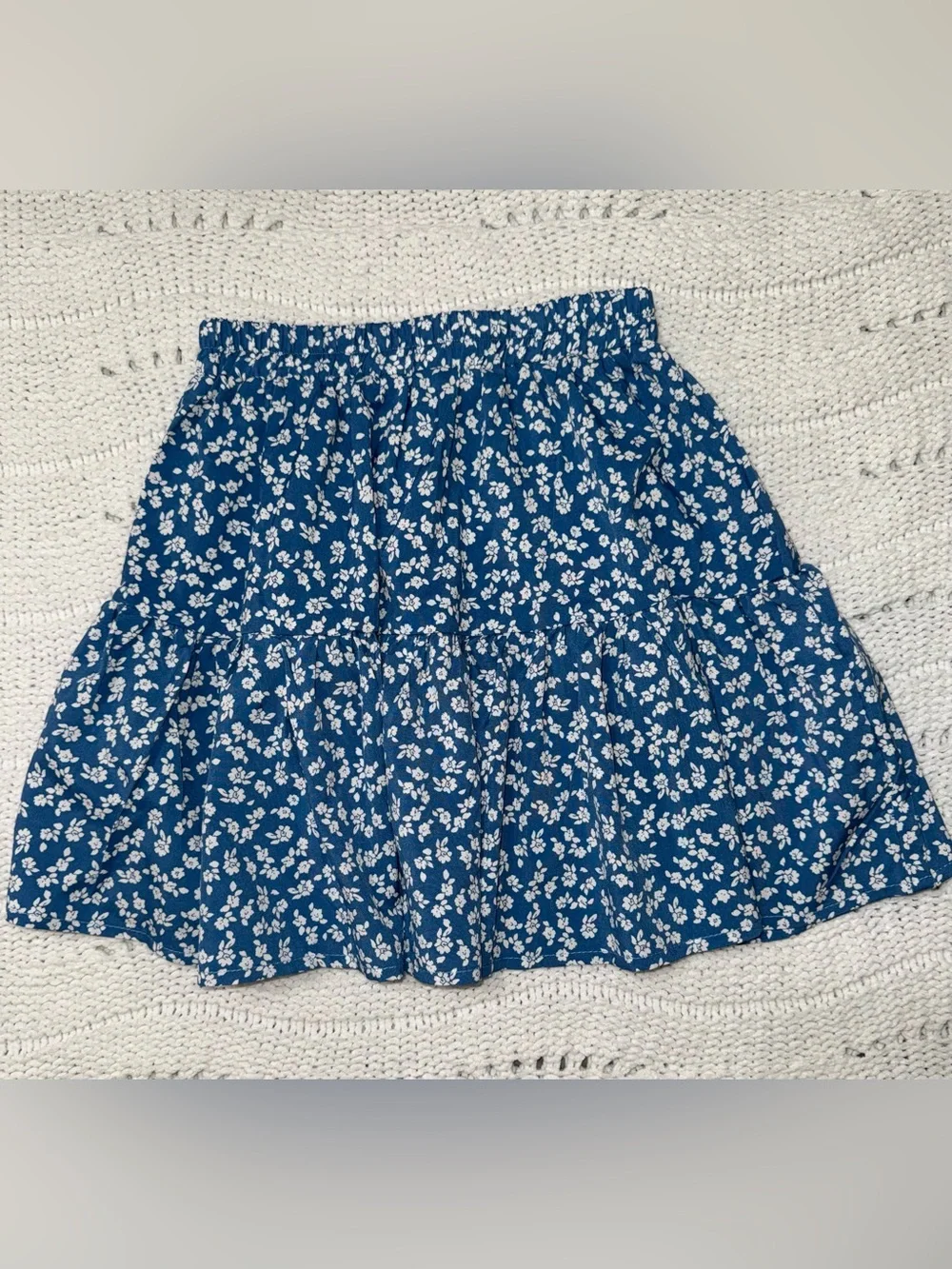 Blue Floral Tiered Skirt